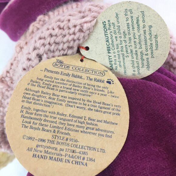 New Boyds Bears Easter Bunny Emily Rabbit Plush Stuffed Animal Pink Sweater Hat - Picture 12 of 12